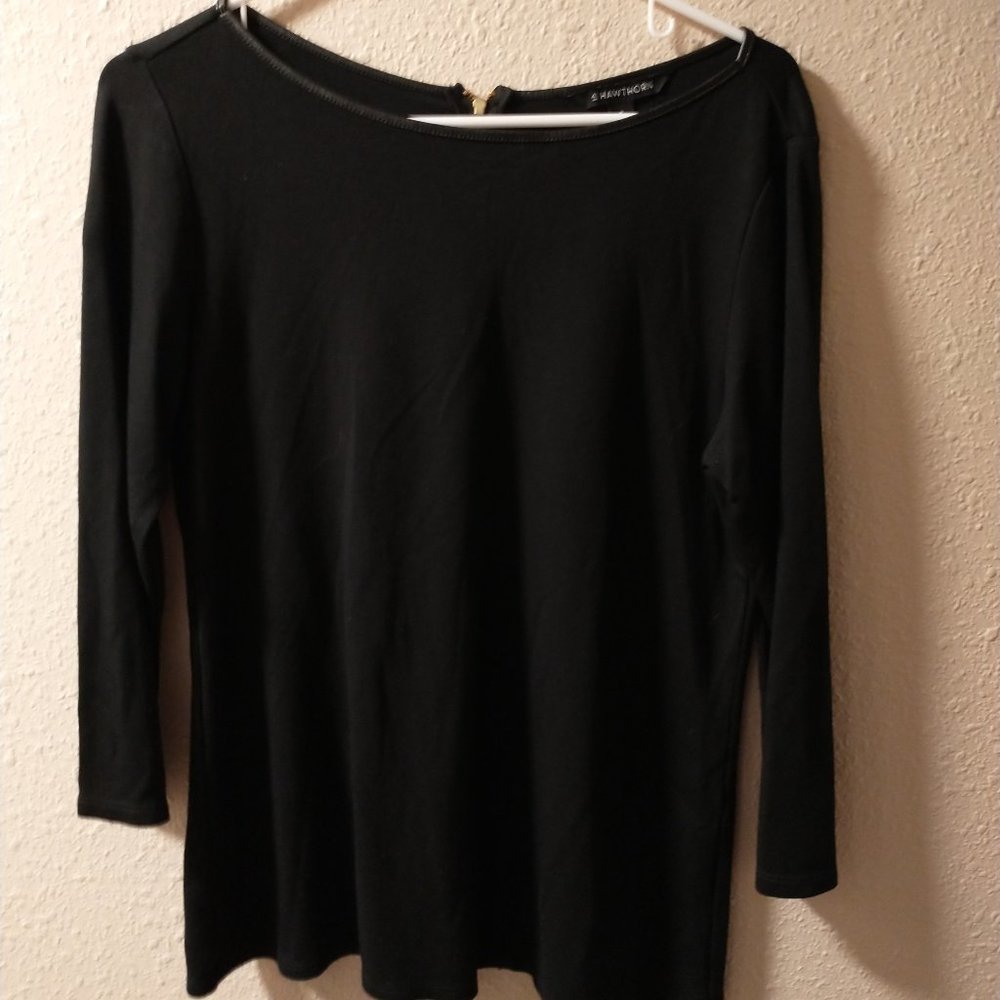 Black 3/4 sleeve top with gold zipper in back  - Size M